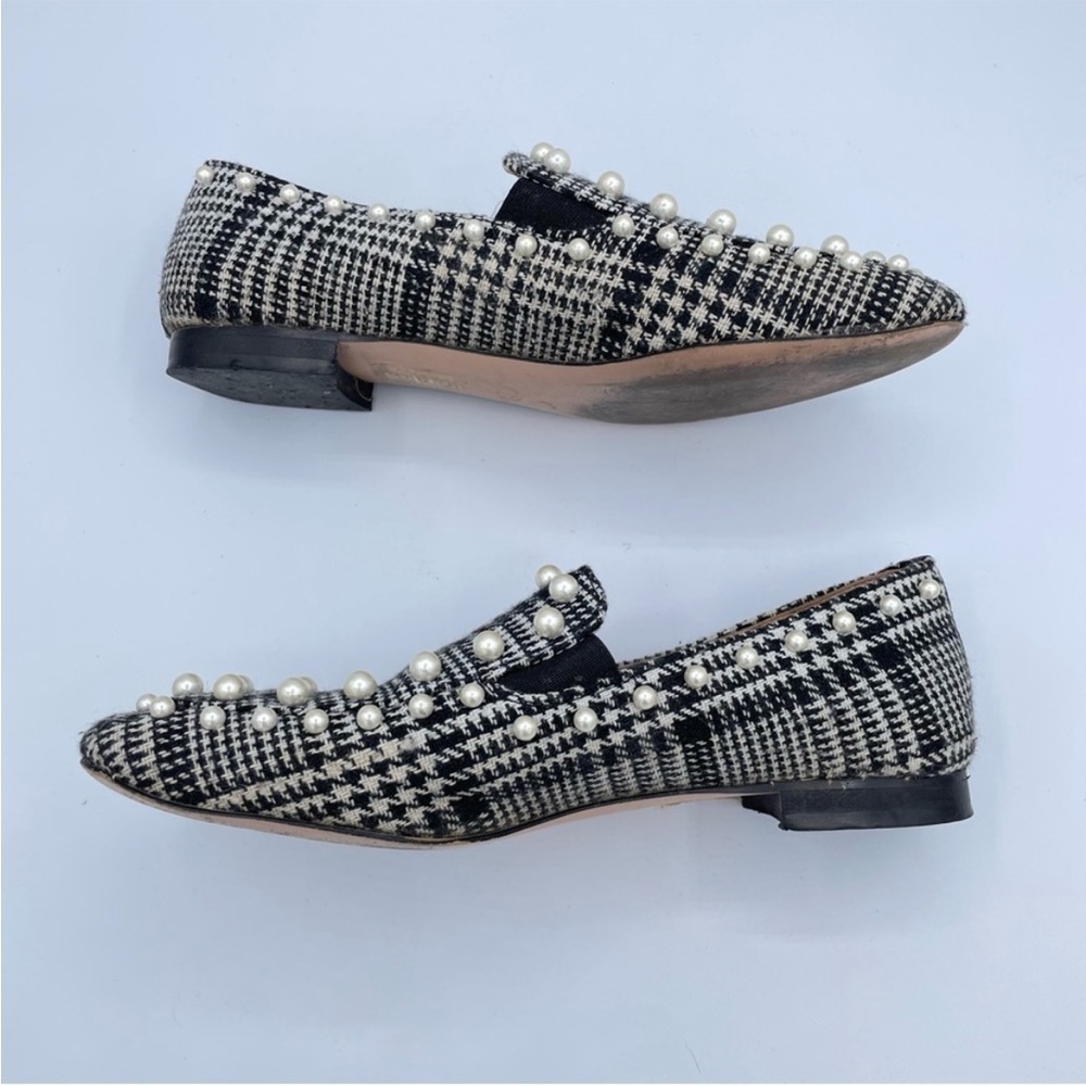 EUC J Crew Black and White Twwed Loafers with Faux Pearls - Picture 11 of 12